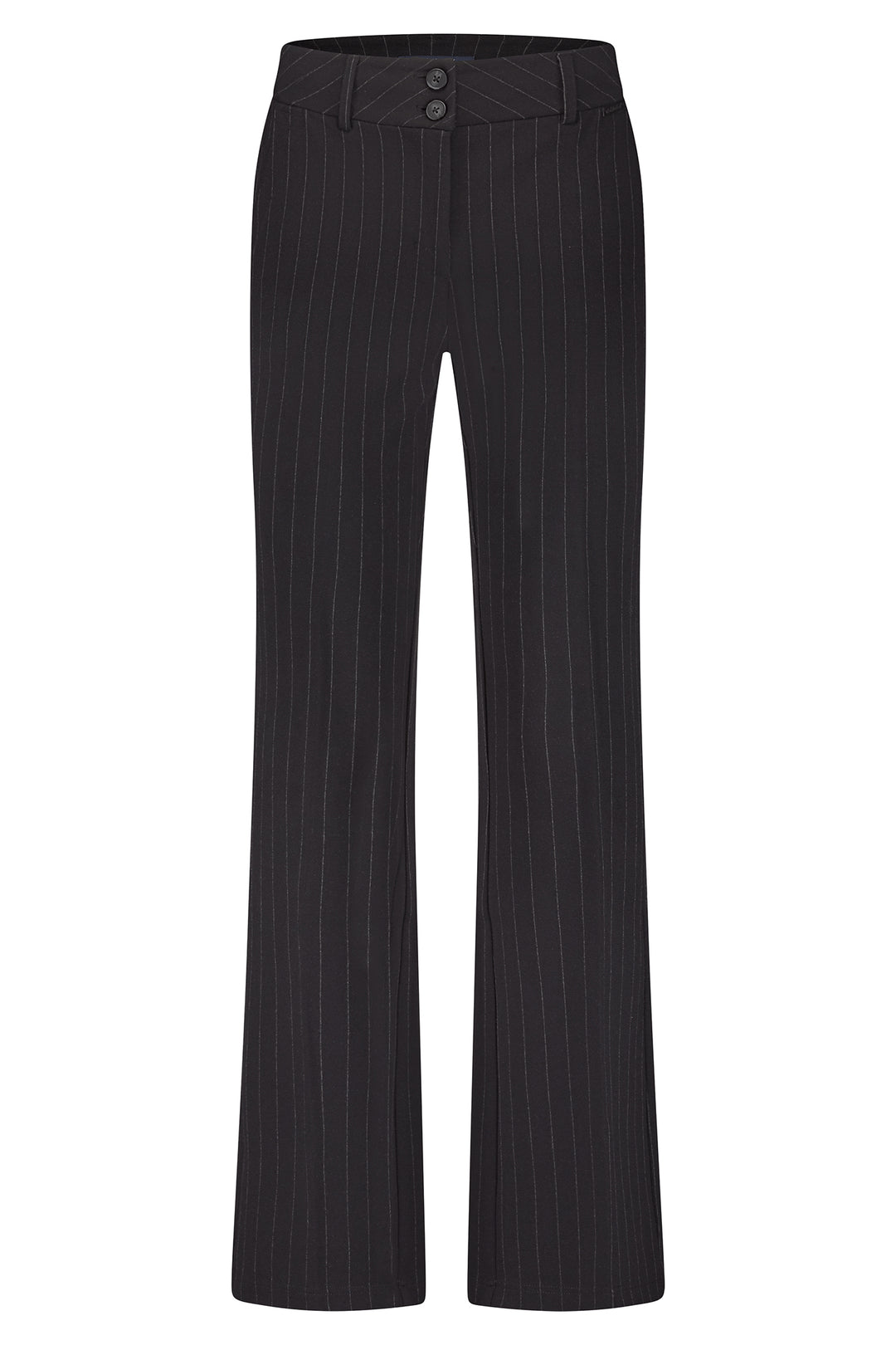 Black pinstripe pants on a white background
