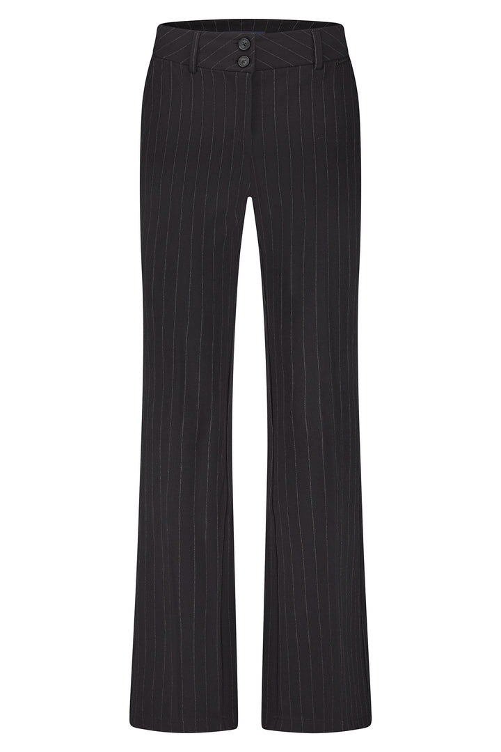 Black pinstripe pants on a white background