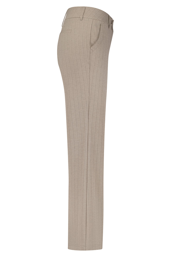 Beige pinstripe pants on a white background