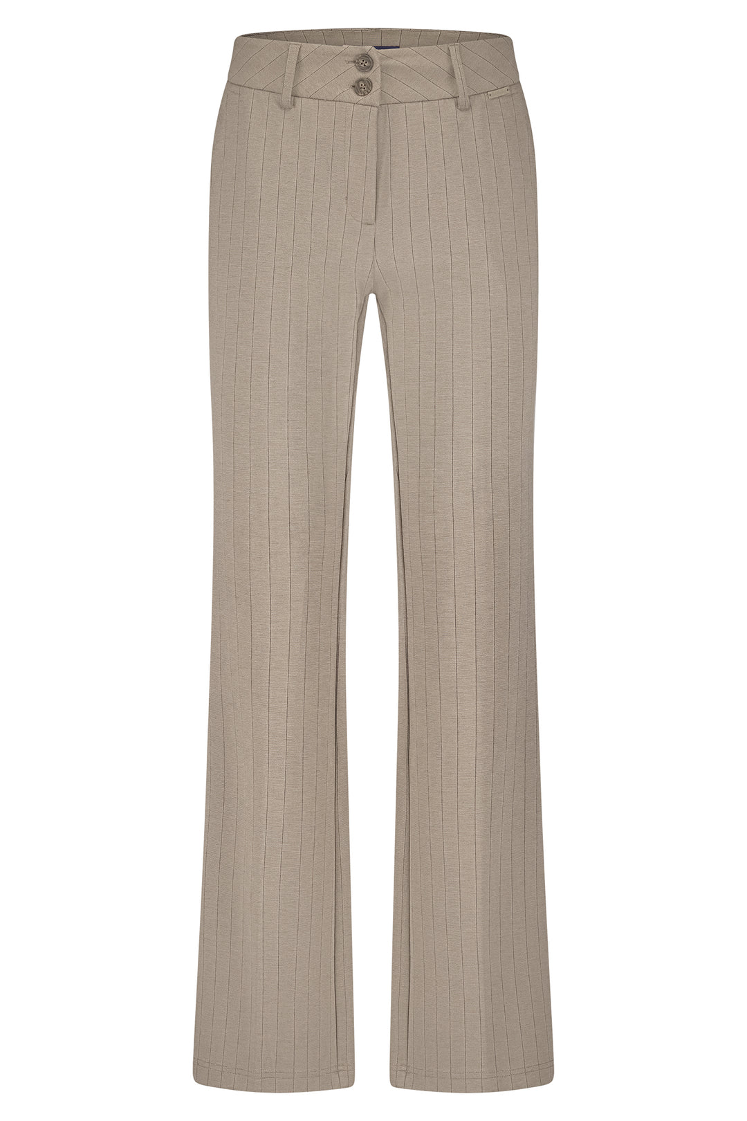 Beige pinstripe pants on a white background