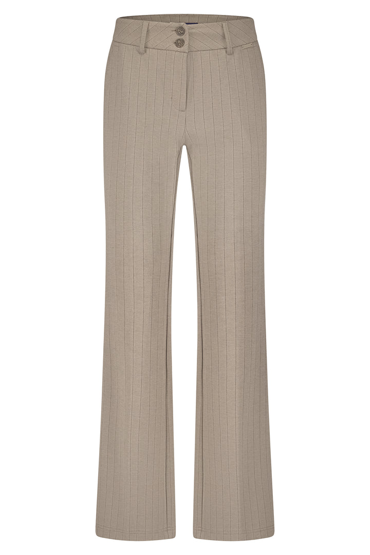 Beige pinstripe pants on a white background