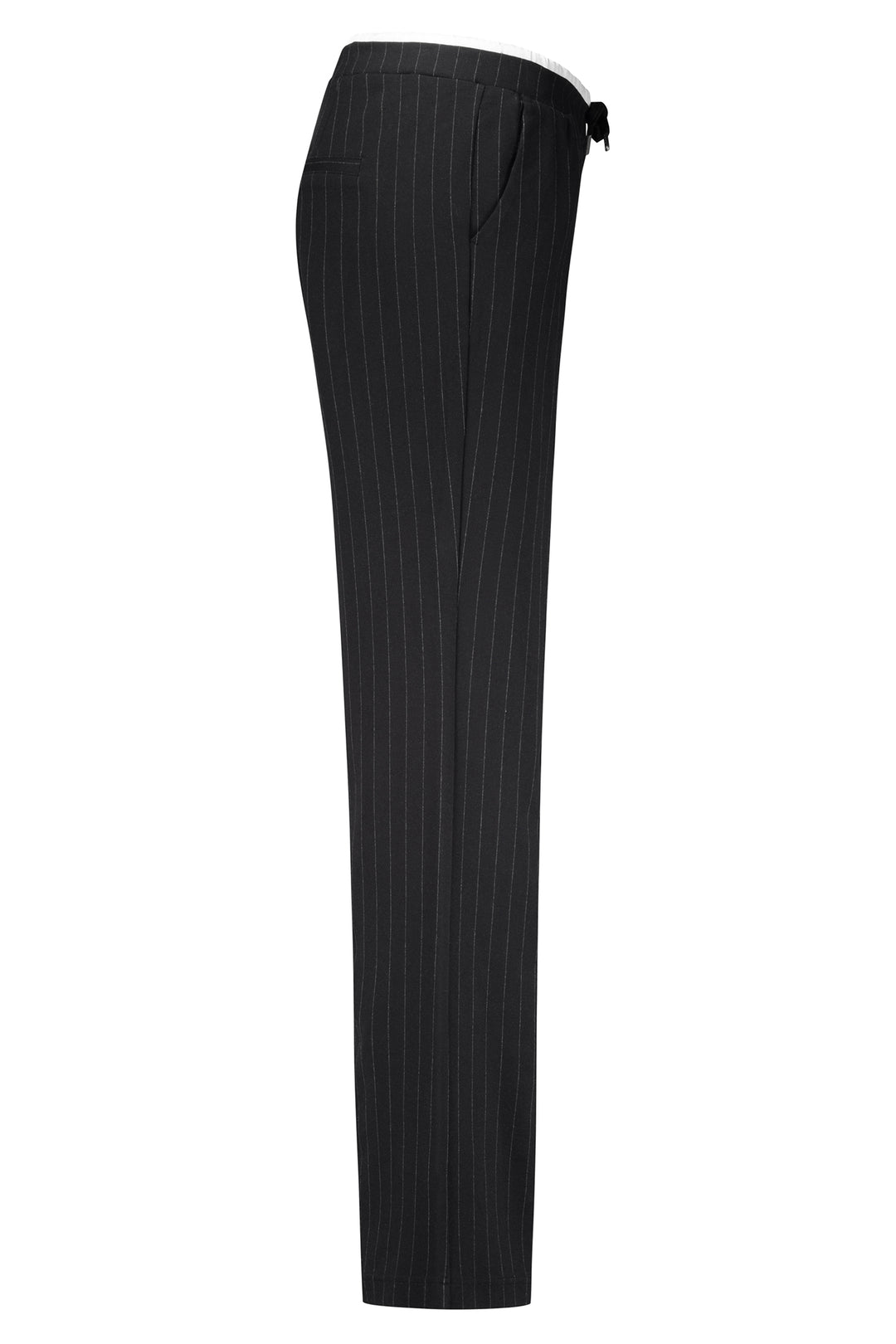 Black pinstripe pants on a white background
