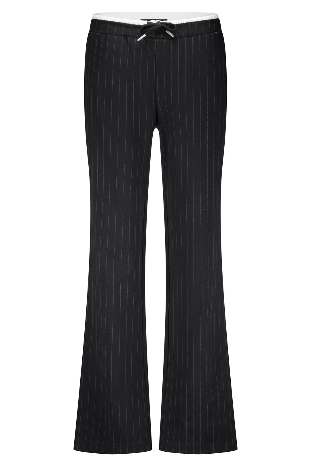 Black pinstripe pants on a white background