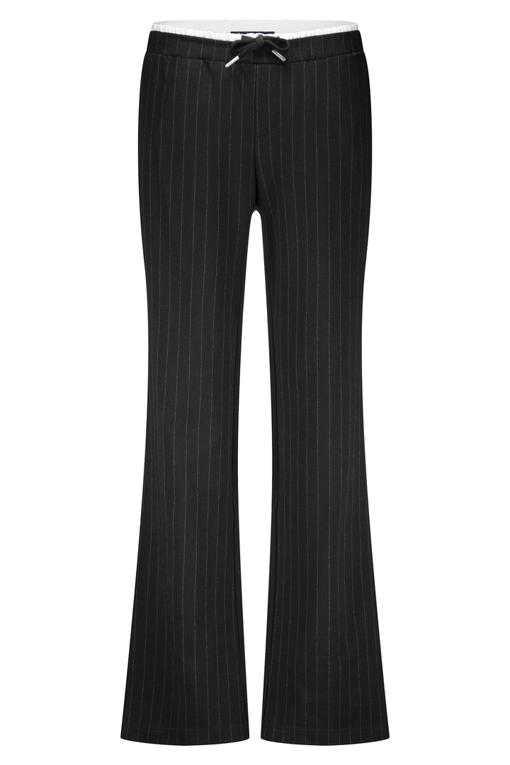 Black pinstripe pants on a white background