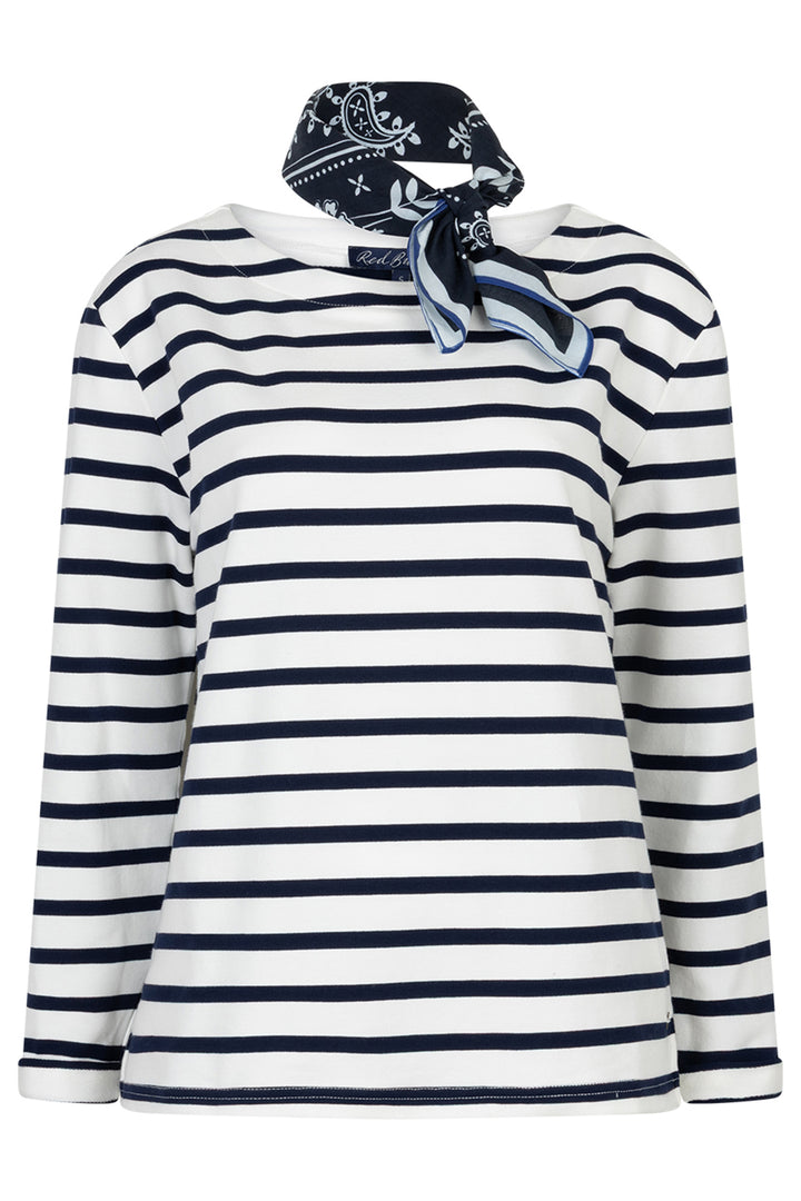 Red Button SRB4753B Dark Blue Terry Stripe Top &amp; Scarf