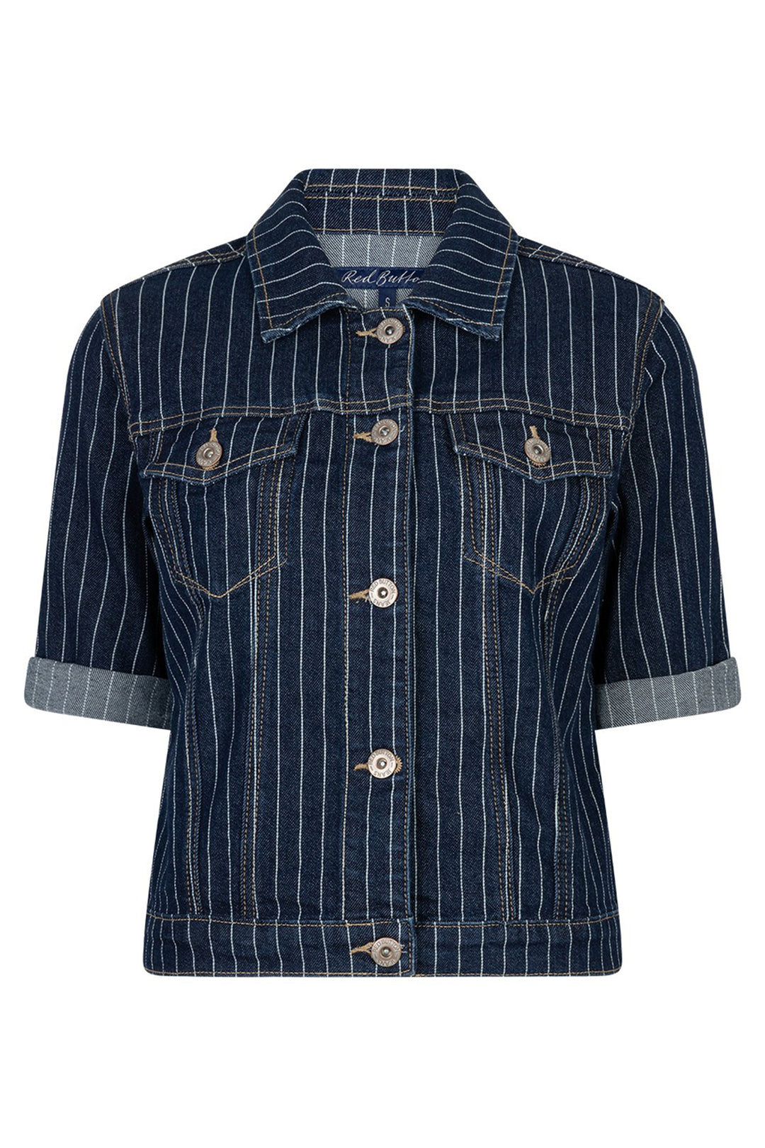 Red Button SRB4834 Jackie Denim Pinstripe Blue Short Sleeve Jacket