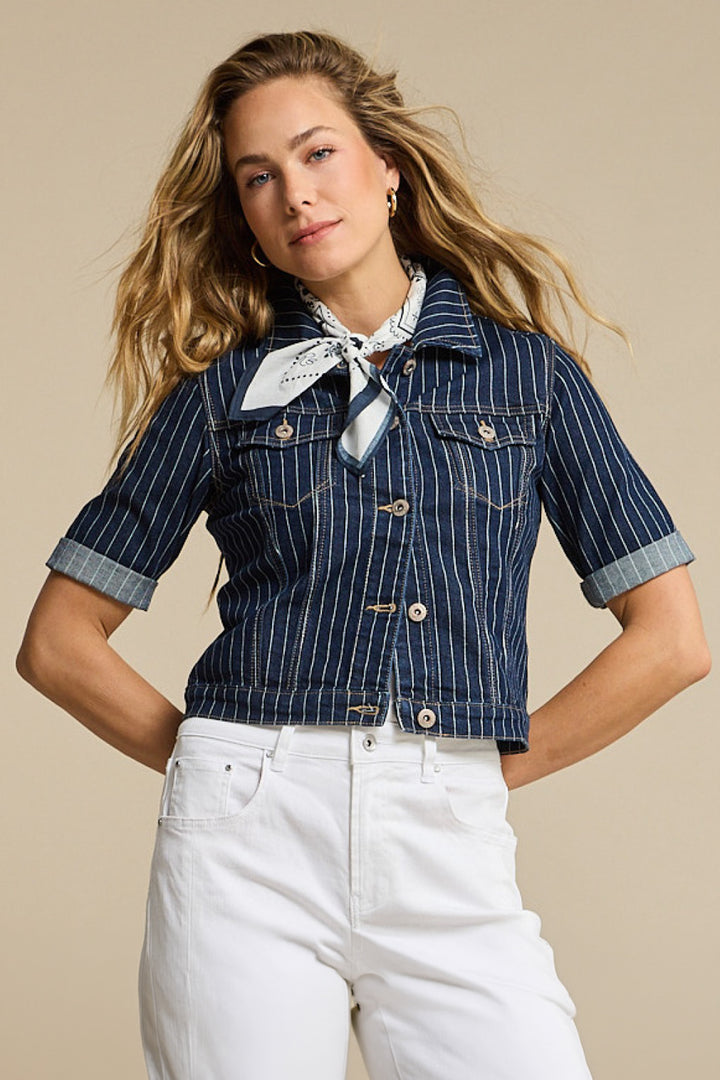 Red Button SRB4834 Jackie Denim Pinstripe Blue Short Sleeve Jacket