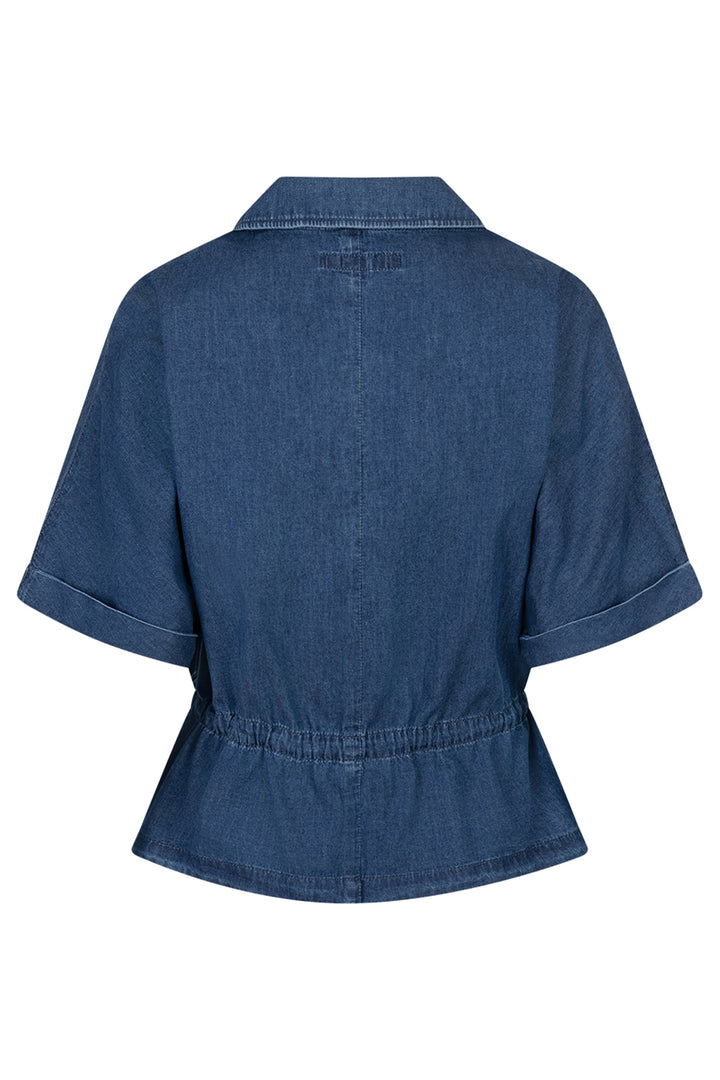 Blue denim jacket on a white background