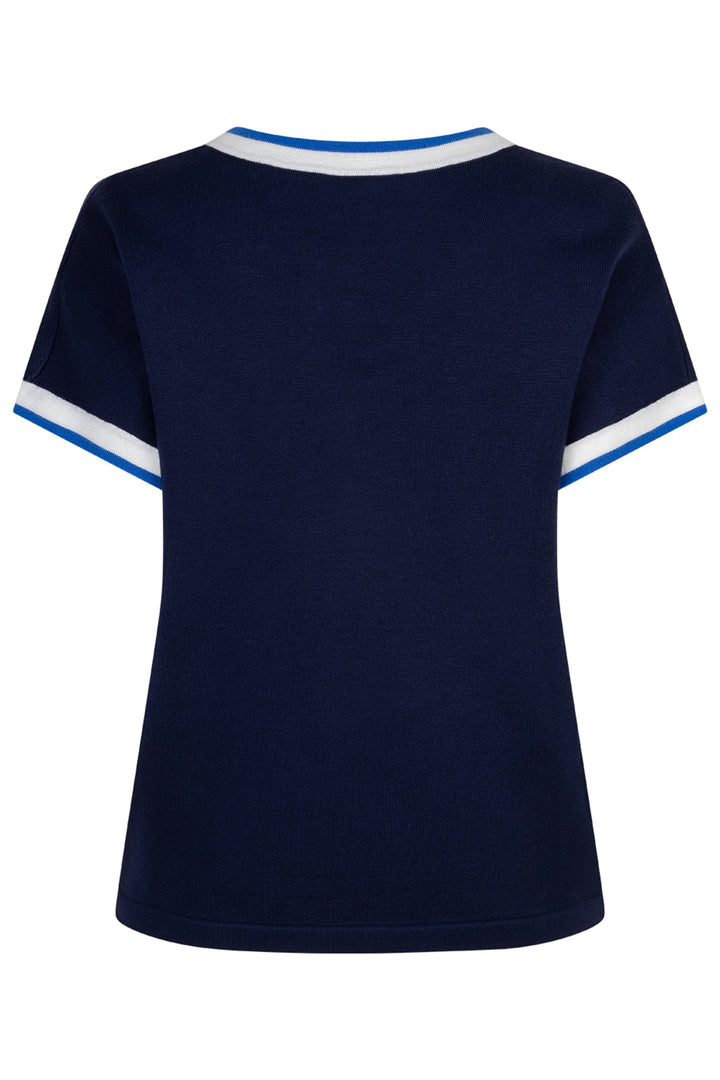 Red Button SRB4977 Jerry Dark Blue V-neck Striped Rib Jumper