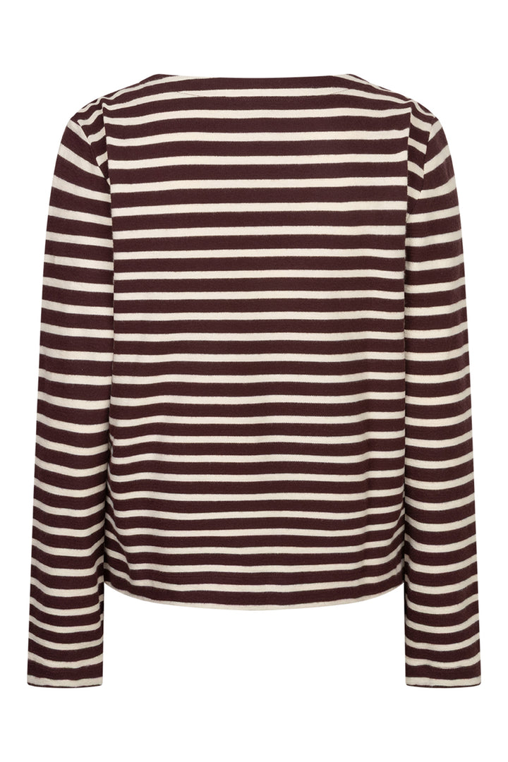 Red Button Terry burgundy cream striped top at Olivia Grace Fashion