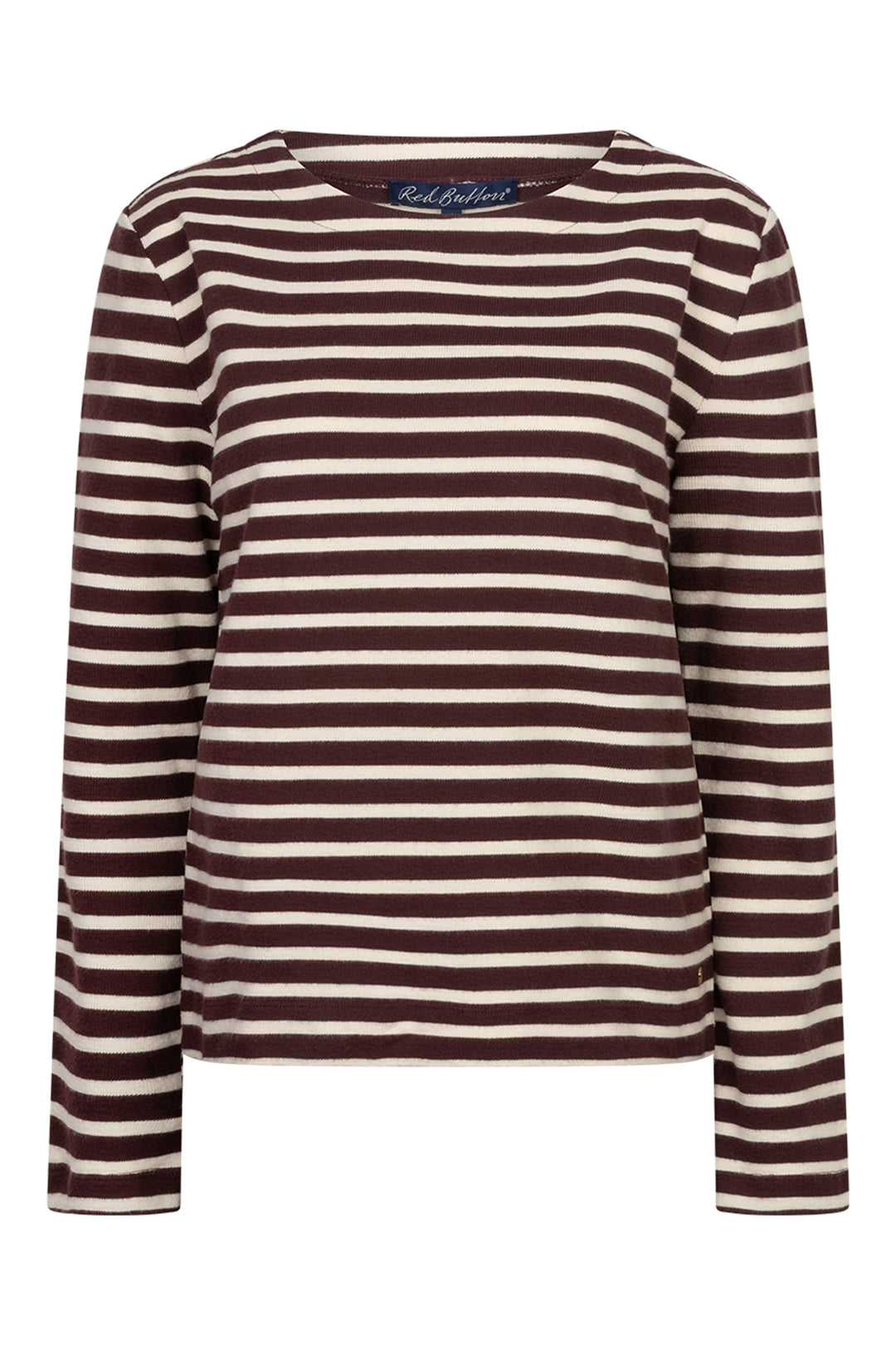 Red Button Terry burgundy cream striped top at Olivia Grace Fashion