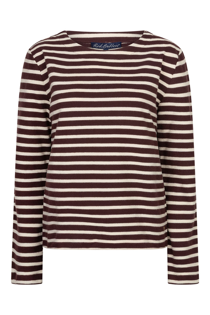 Red Button Terry burgundy cream striped top at Olivia Grace Fashion