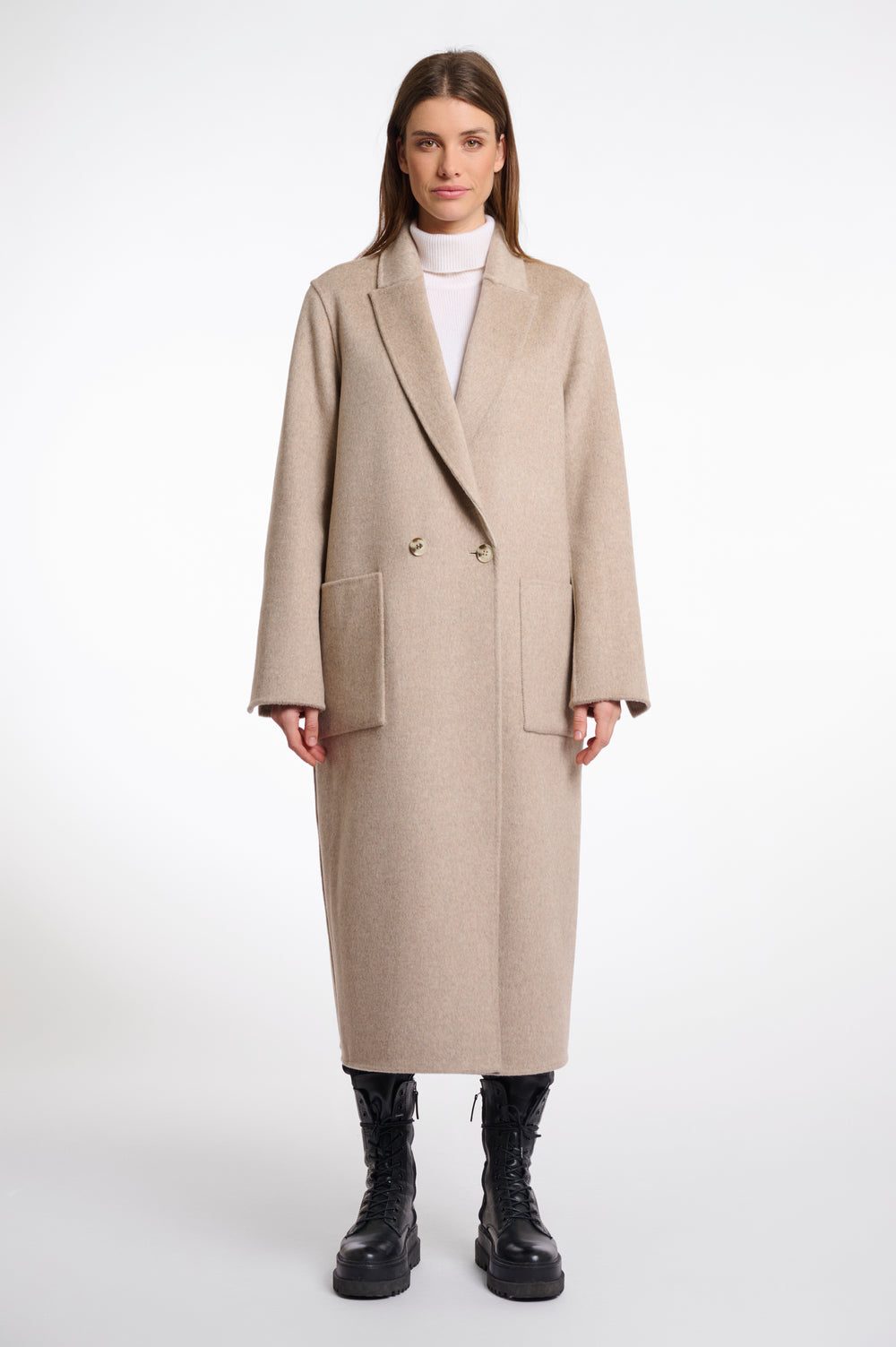 Rino & Pelle Adria Birch Beige Check Double Breasted Reversible Coat - Olivia Grace Fashion