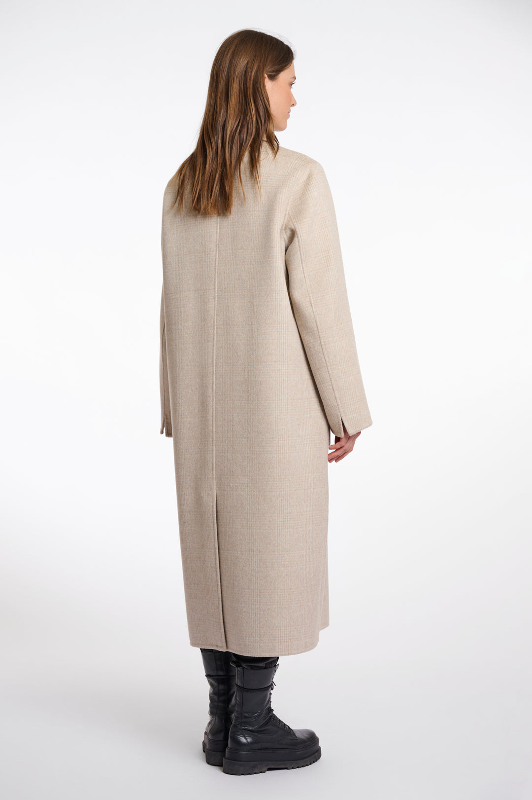 Rino & Pelle Adria Birch Beige Check Double Breasted Reversible Coat - Olivia Grace Fashion