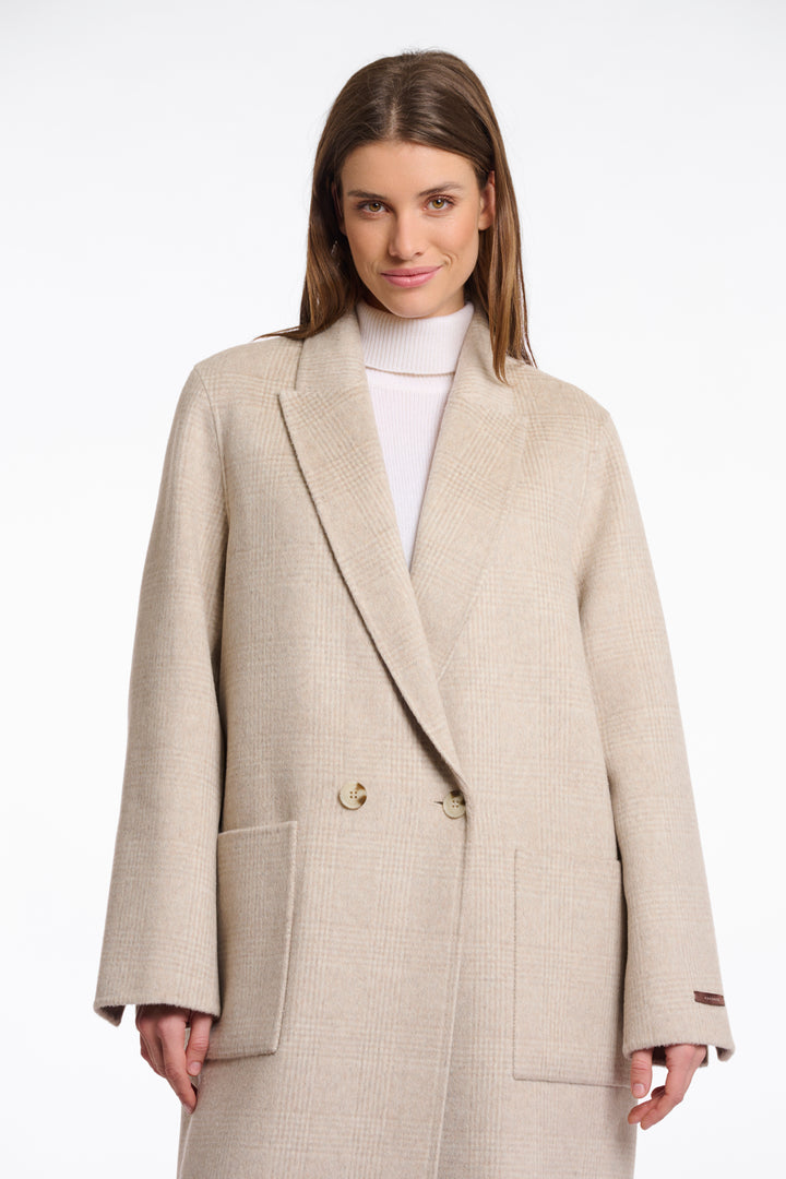 Rino & Pelle Adria Birch Beige Check Double Breasted Reversible Coat - Olivia Grace Fashion