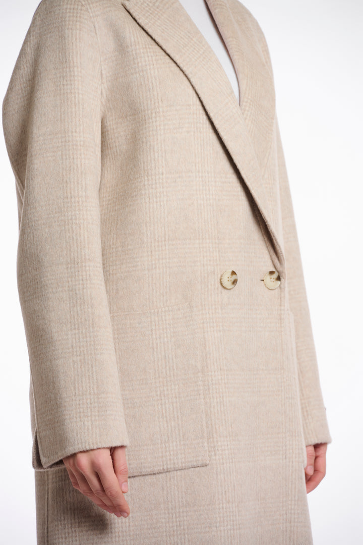 Rino & Pelle Adria Birch Beige Check Double Breasted Reversible Coat - Olivia Grace Fashion