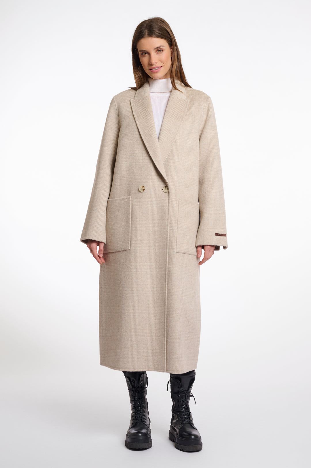 Rino & Pelle Adria Birch Beige Check Double Breasted Reversible Coat - Olivia Grace Fashion