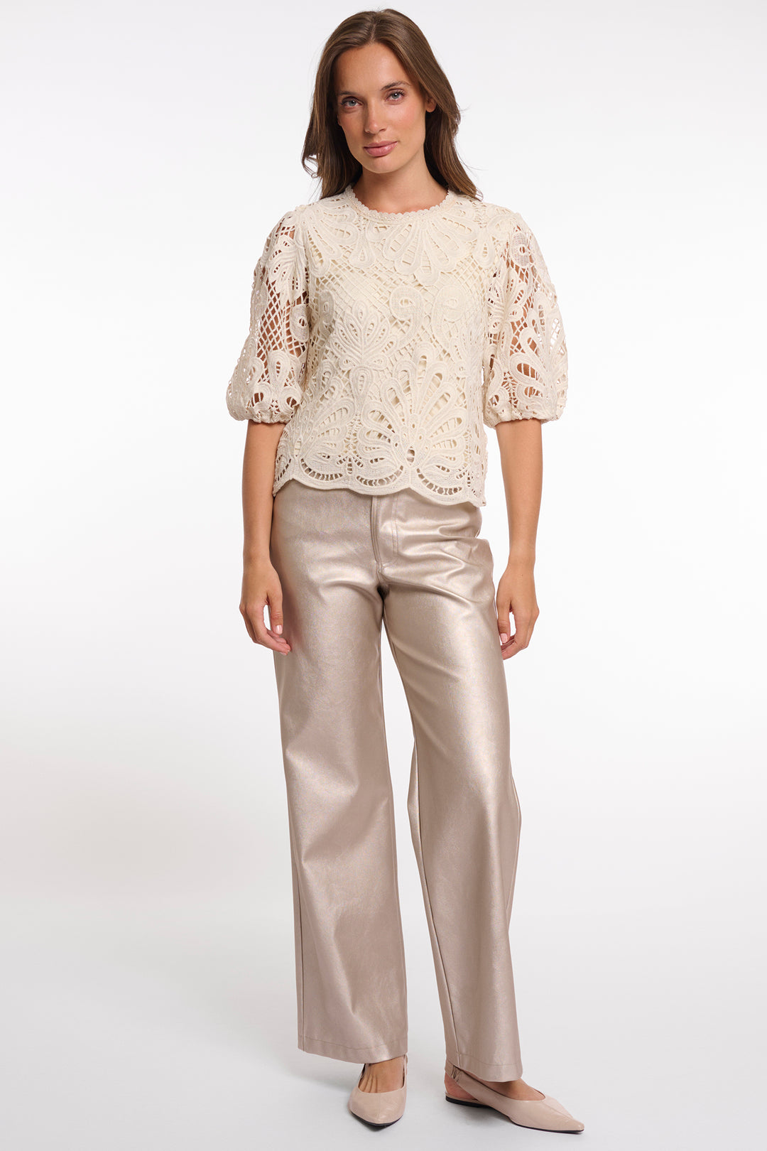 Rino &amp; Pelle Chantalle Birch Cream Short Balloon Sleeve Top