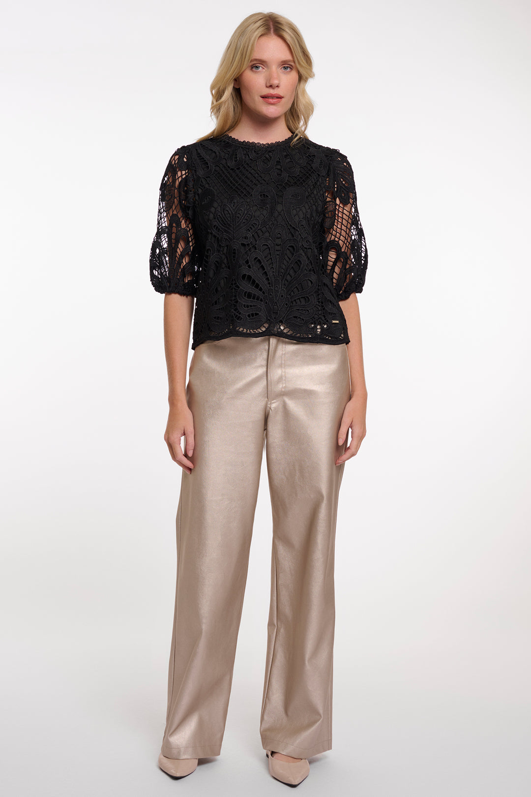 Rino &amp; Pelle Chantalle Black Short Balloon Sleeve Top