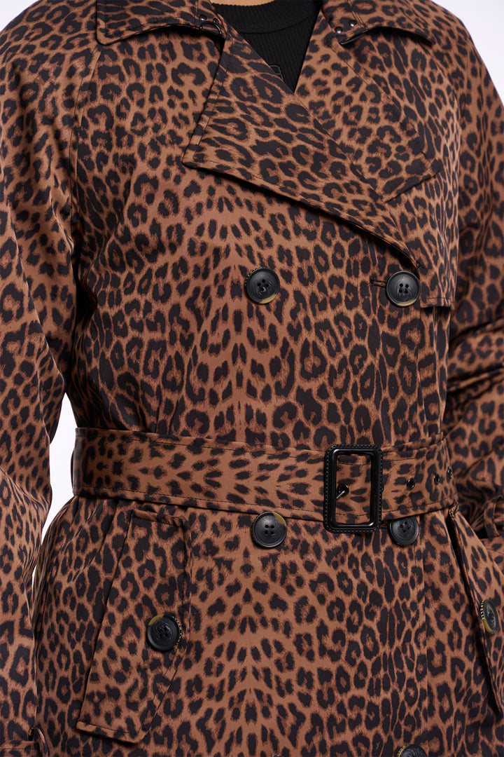 Rino &amp; Pelle Era Brown Leopard Print Double Breasted Coat