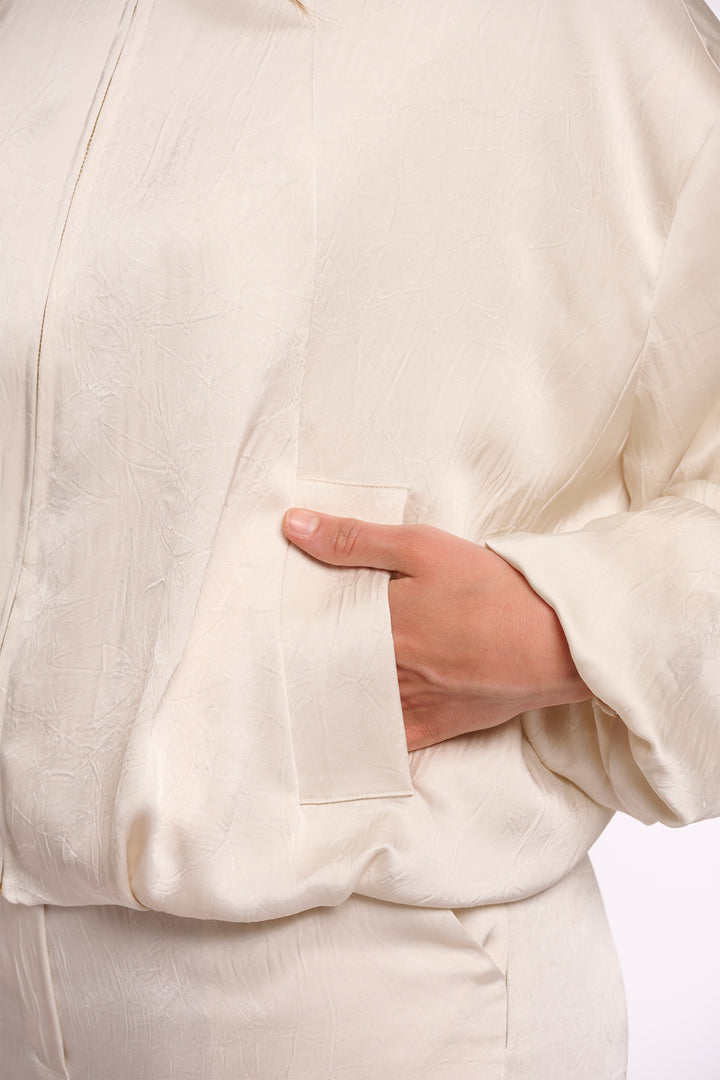 Rino & Pelle Flore Birch Cream Zip Front Bomber Jacket