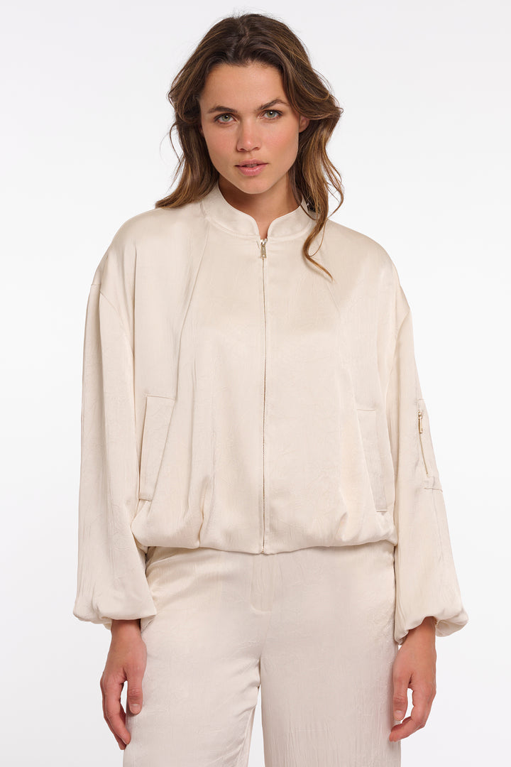 Rino & Pelle Flore Birch Cream Zip Front Bomber Jacket