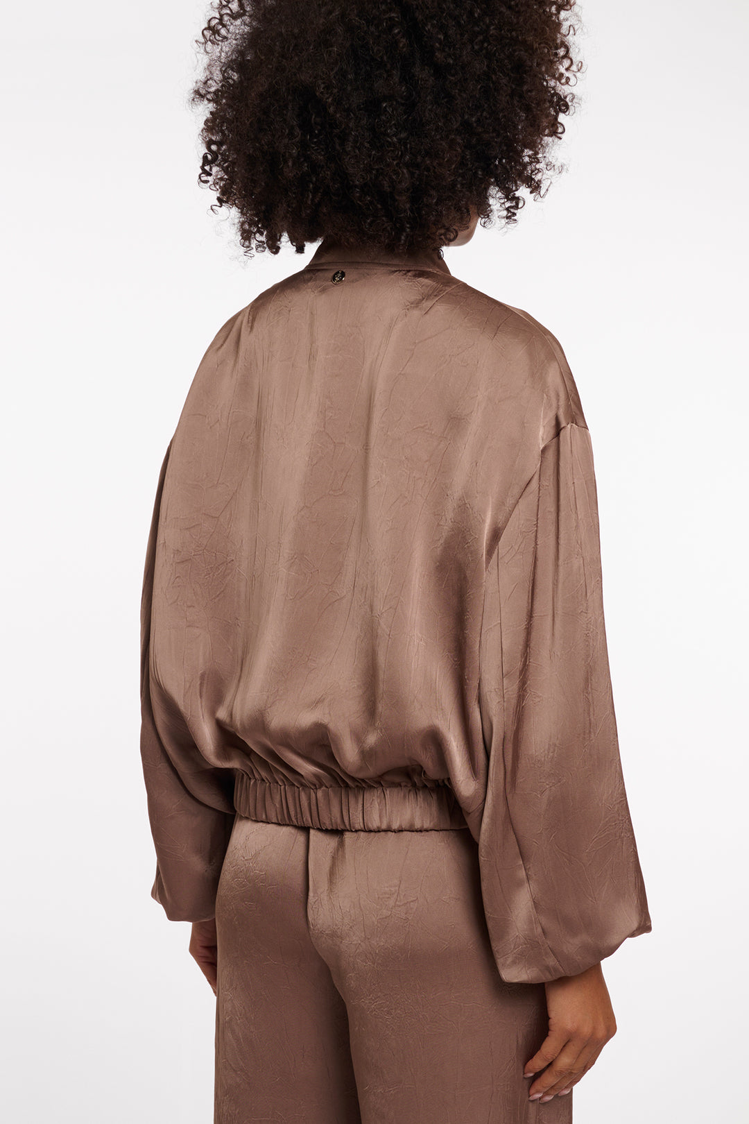 Rino & Pelle Flore Slate Bark Brown Zip Front Bomber Jacket