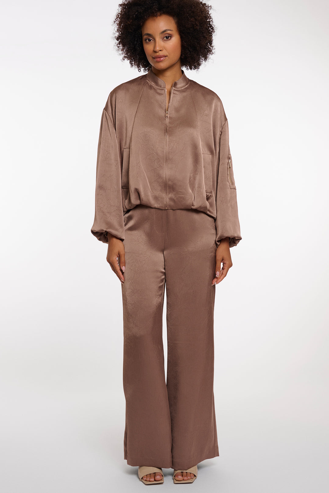 Rino & Pelle Flore Slate Bark Brown Zip Front Bomber Jacket