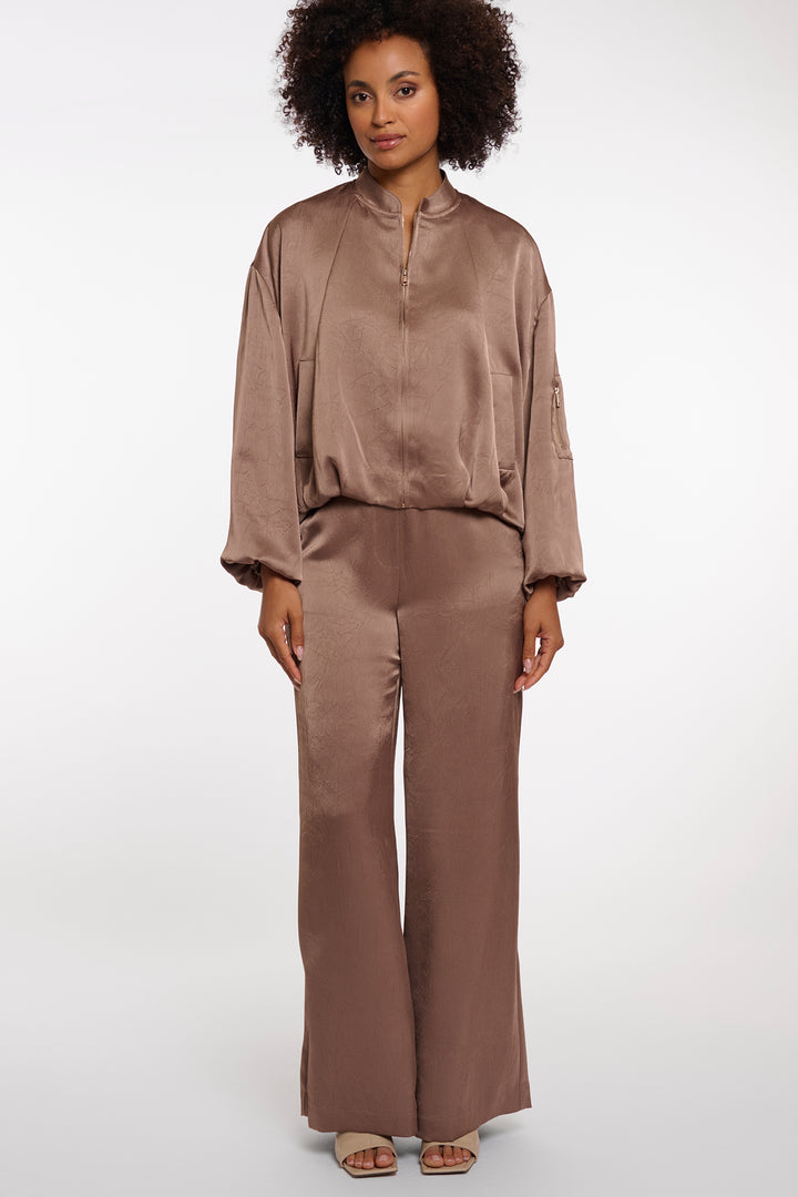 Rino & Pelle Flore Slate Bark Brown Zip Front Bomber Jacket