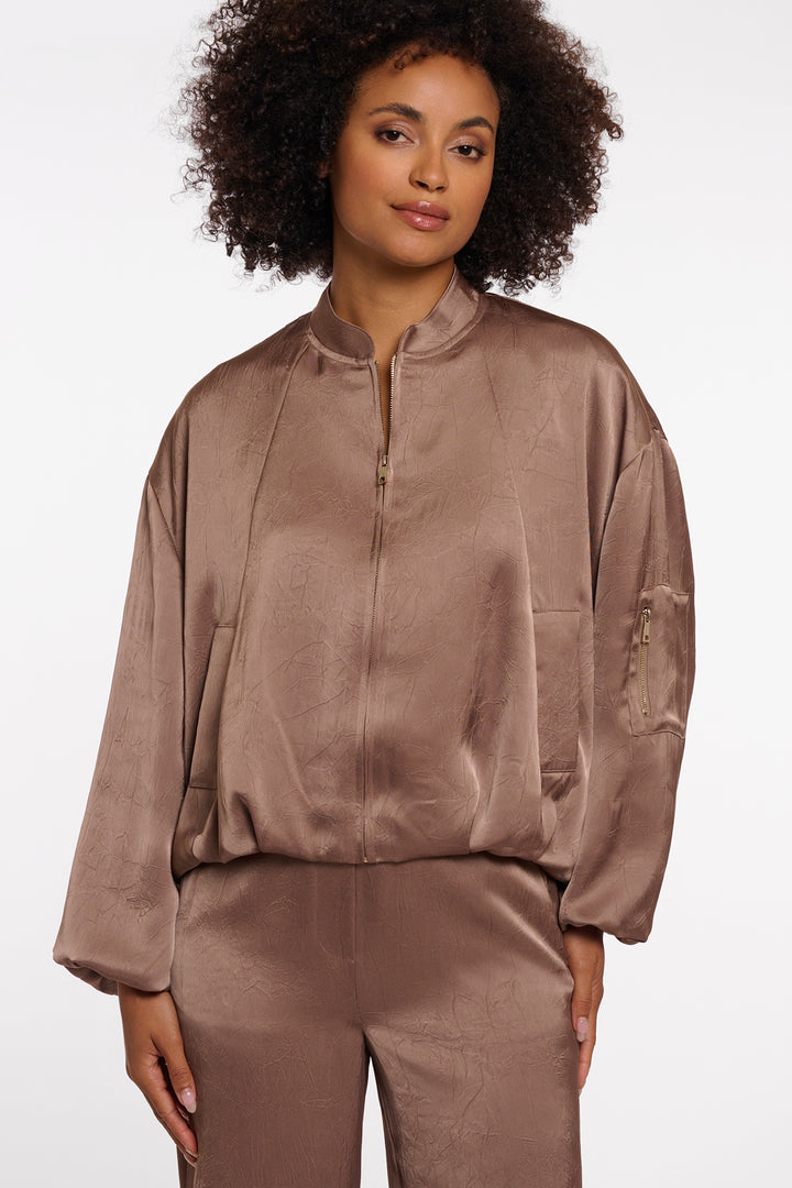 Rino & Pelle Flore Slate Bark Brown Zip Front Bomber Jacket