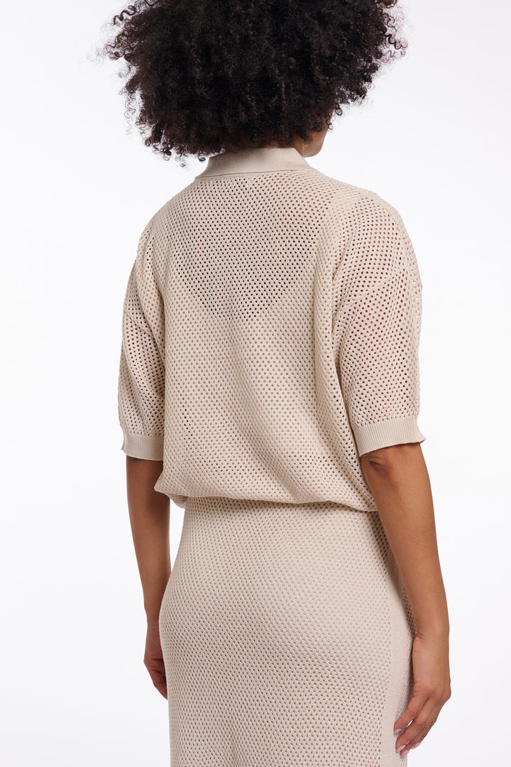 Rino &amp; Pelle Gio Birch Cream Knitted Mesh Polo Shirt