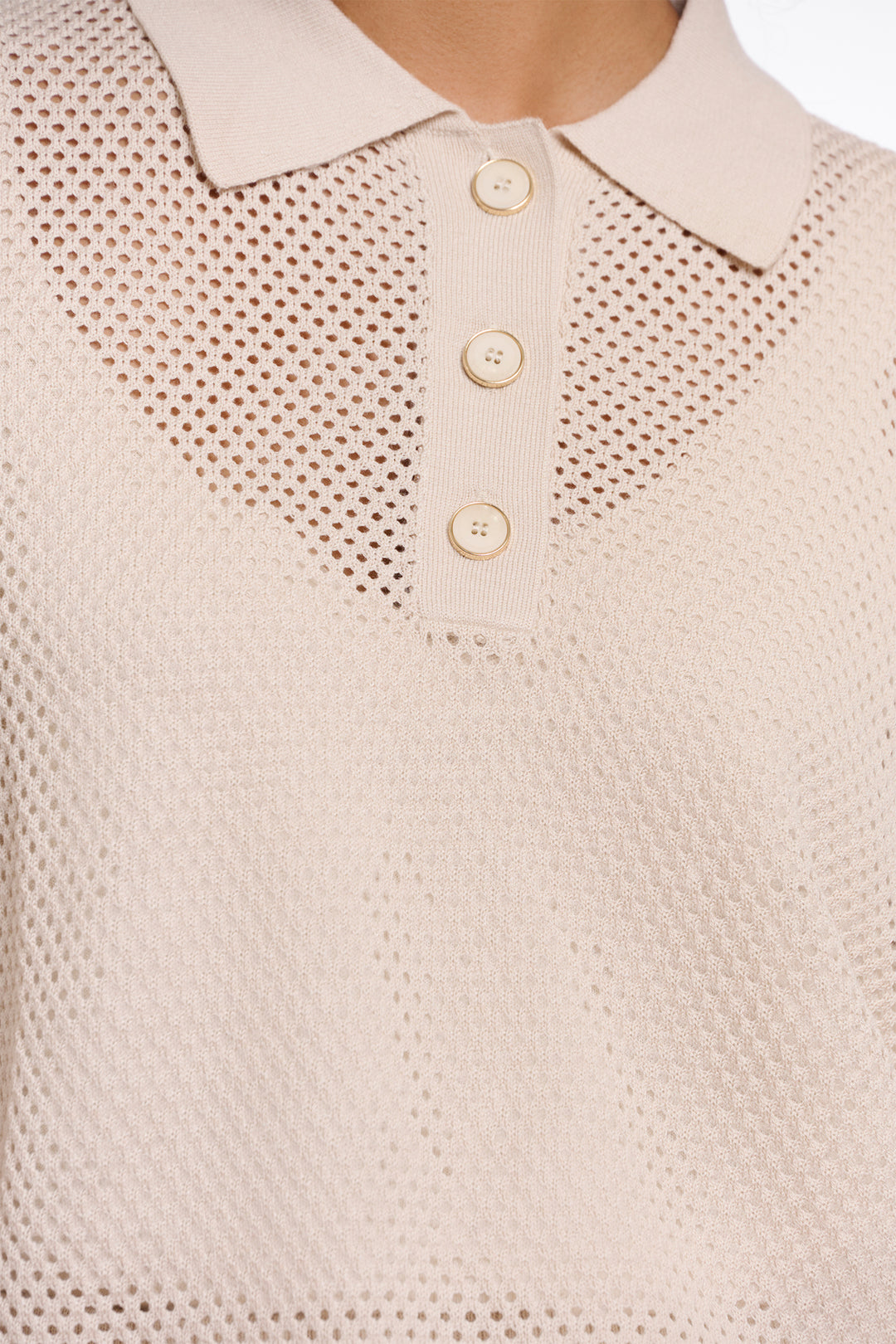 Rino &amp; Pelle Gio Birch Cream Knitted Mesh Polo Shirt