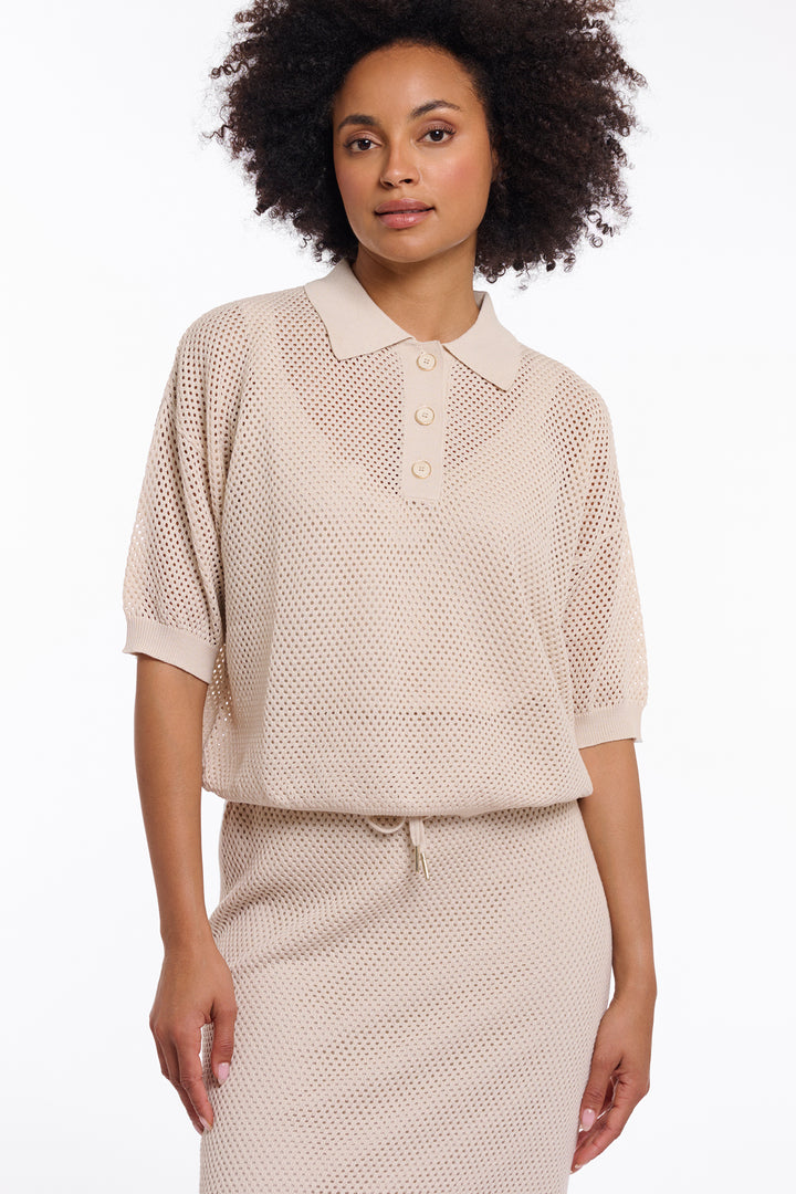 Rino &amp; Pelle Gio Birch Cream Knitted Mesh Polo Shirt