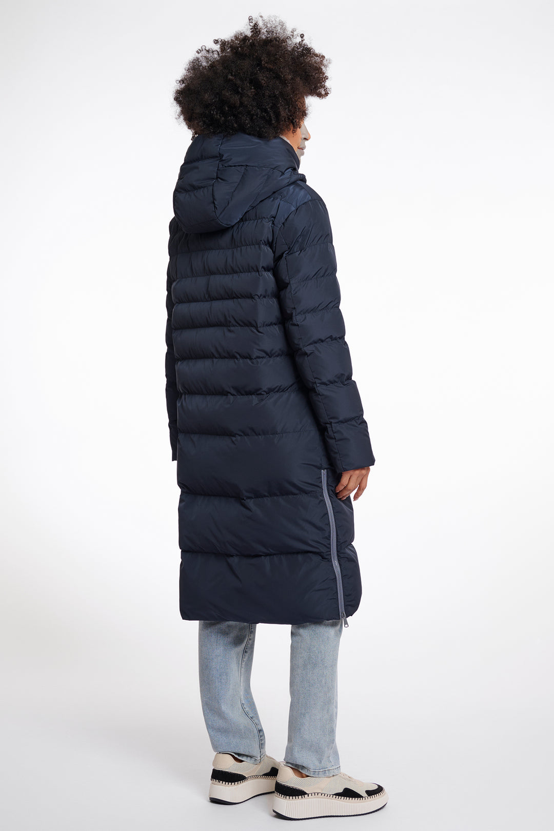 Rino & Pelle Keilafur Navy Stone Long Padded Coat With Hood