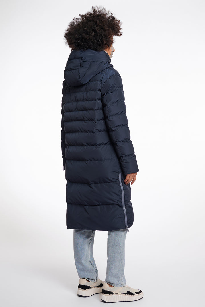 Rino & Pelle Keilafur Navy Stone Long Padded Coat With Hood