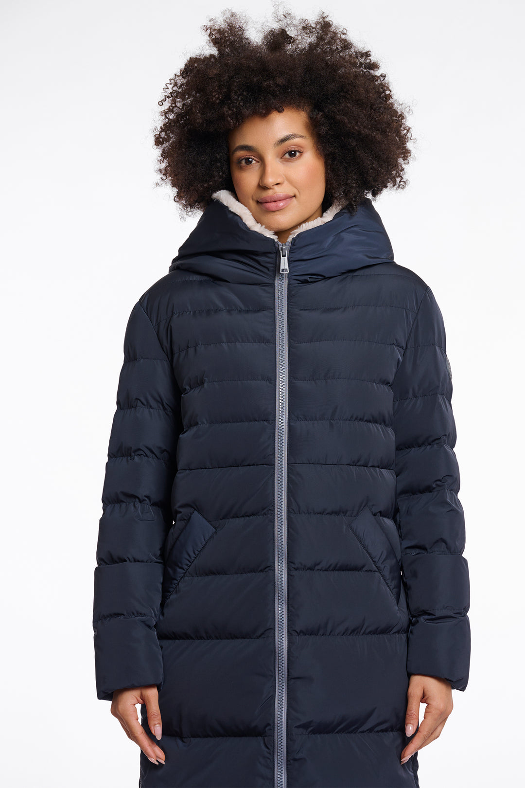 Rino & Pelle Keilafur Navy Stone Long Padded Coat With Hood