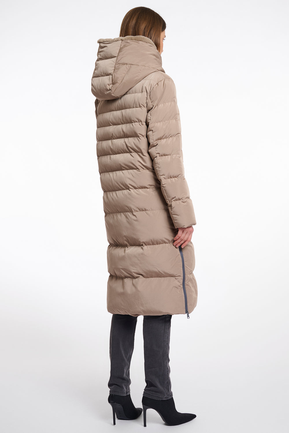 Rino & Pelle Keilafur Toffee Brown Long Padded Coat With Hood - Olivia Grace Fashion