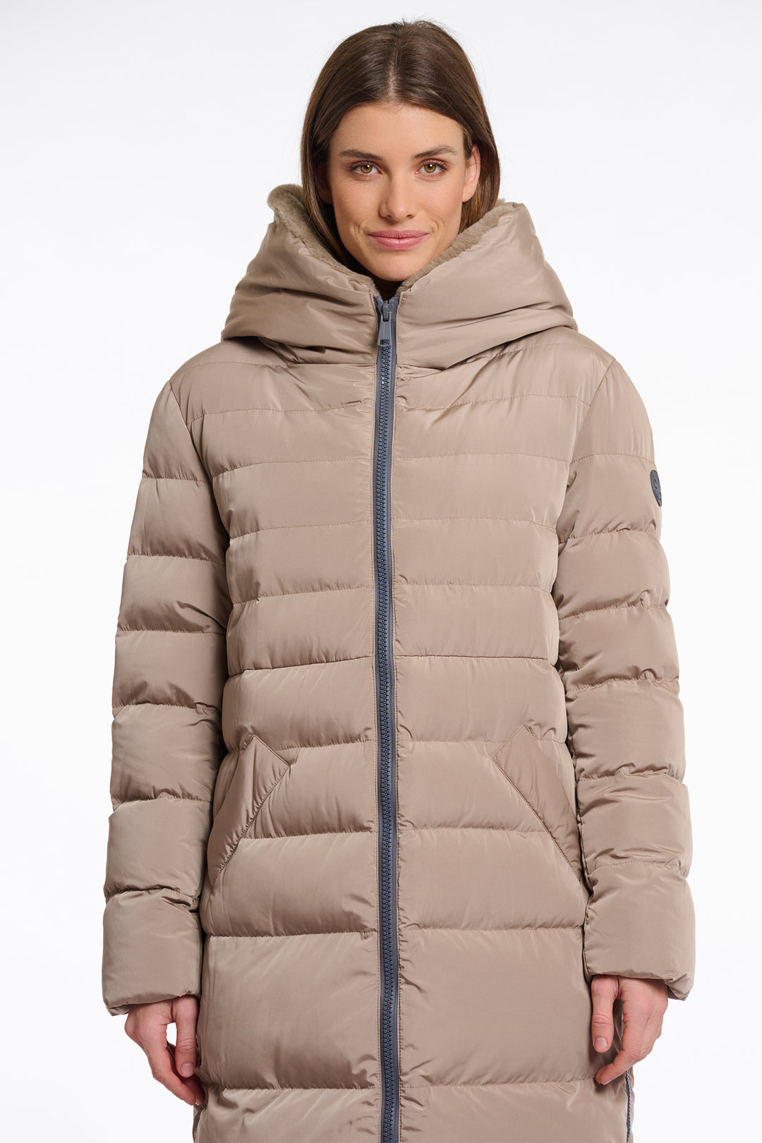 Rino & Pelle Keilafur Toffee Brown Long Padded Coat With Hood - Olivia Grace Fashion