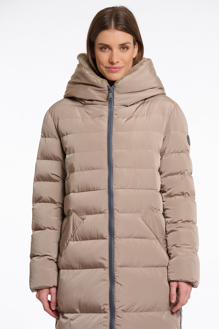 Rino & Pelle Keilafur Toffee Brown Long Padded Coat With Hood - Olivia Grace Fashion