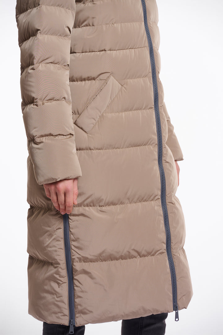 Rino & Pelle Keilafur Toffee Brown Long Padded Coat With Hood - Olivia Grace Fashion