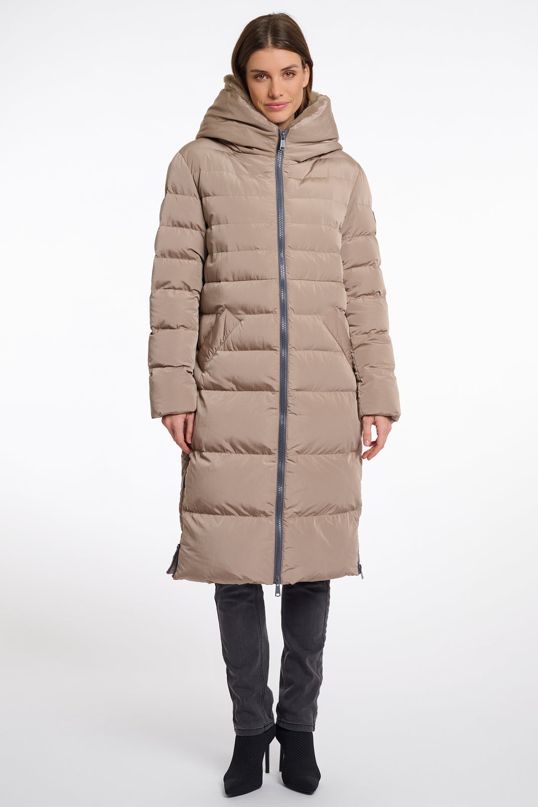 Rino & Pelle Keilafur Toffee Brown Long Padded Coat With Hood - Olivia Grace Fashion