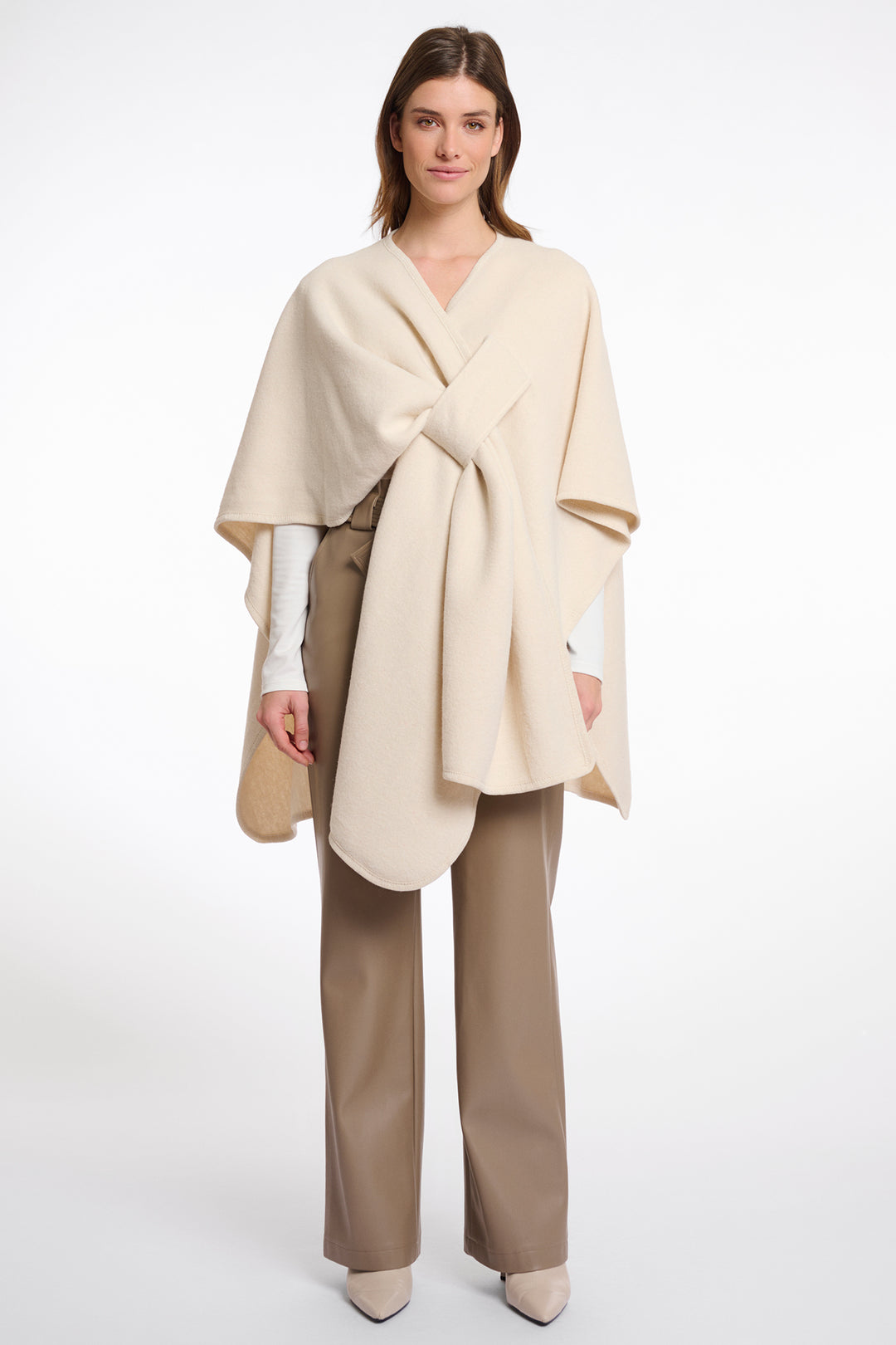 Rino & Pelle Marwa Birch Beige Woven Cape - Olivia Grace Fashion