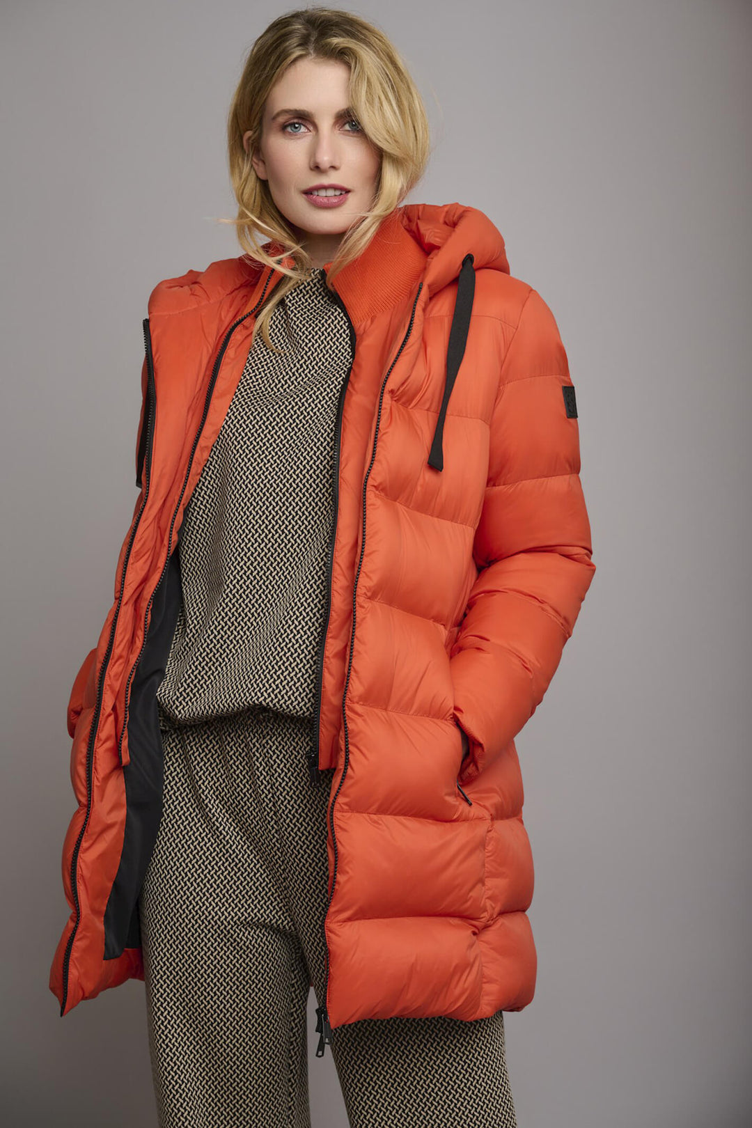 Rino & Pelle Nadira Pottery Orange Padded Coat With Hood - Olivia Grace Fashion