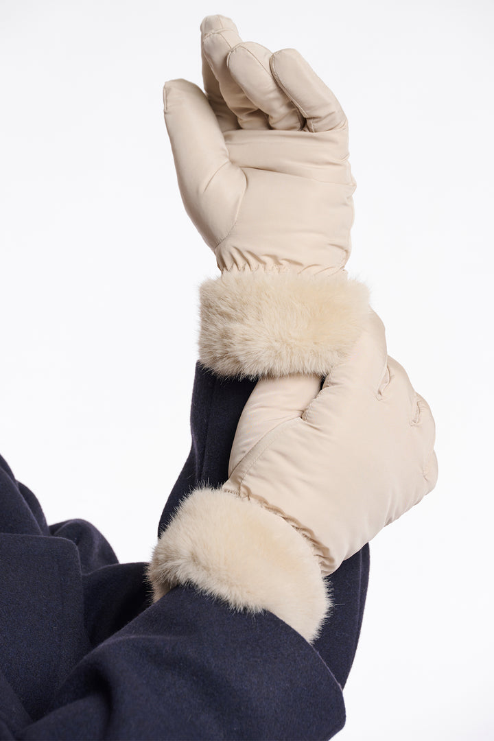 Rino & Pelle Omaire Birch Beige Faux Fur Gloves - Olivia Grace Fashion