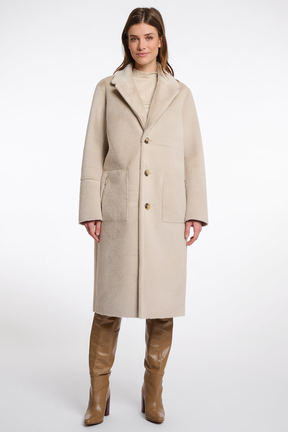 Rino & Pelle Tatiana Birch Beige Reversible Long Coat - Olivia Grace Fashion