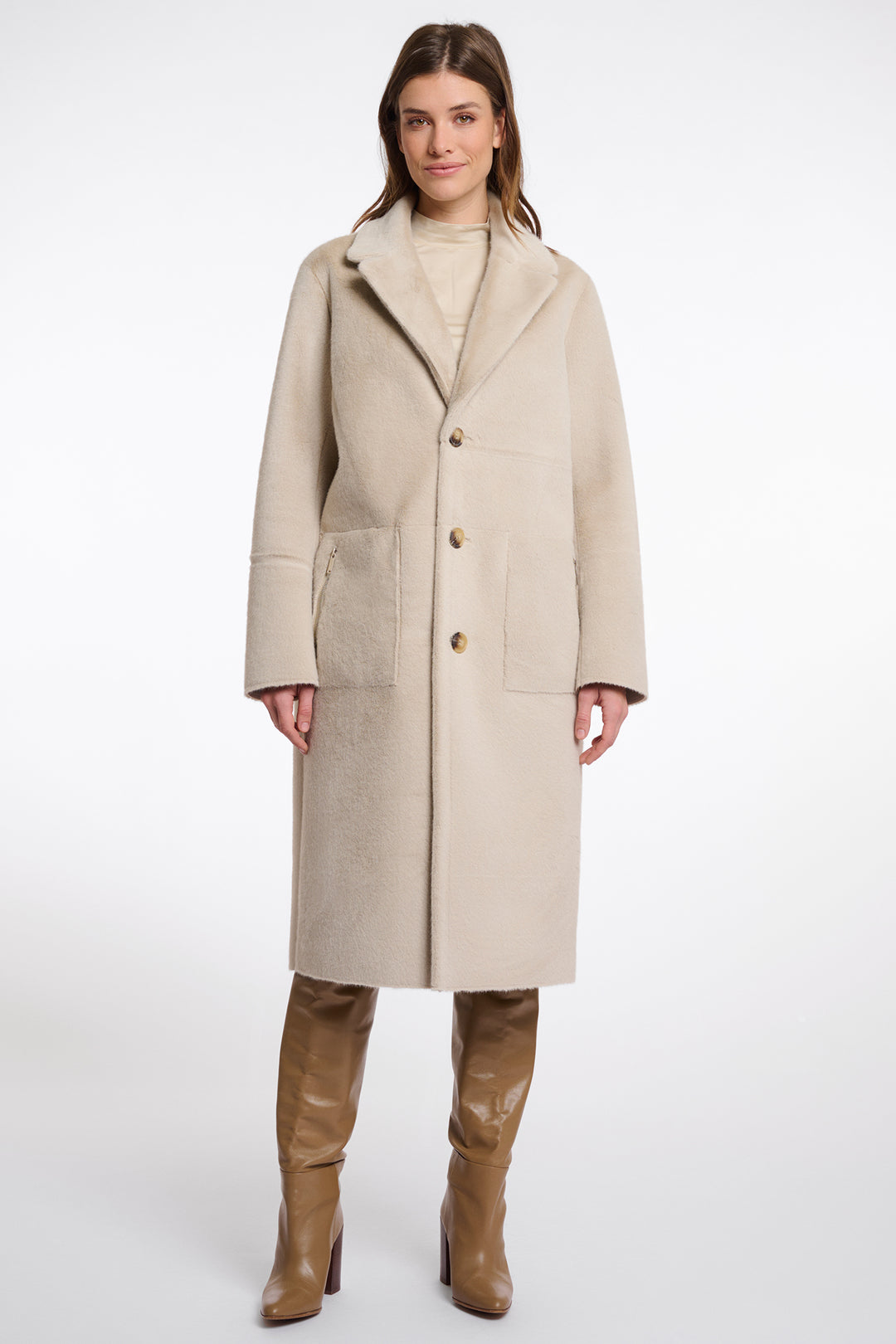 Rino & Pelle Tatiana Birch Beige Reversible Long Coat - Olivia Grace Fashion