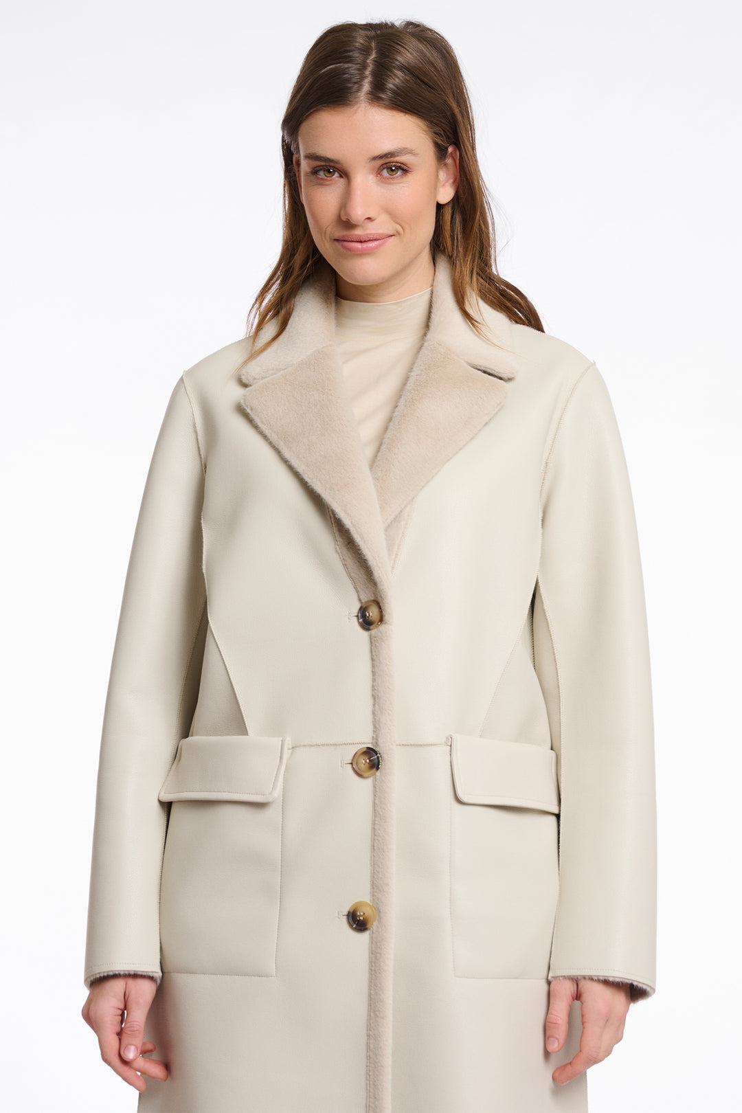 Rino & Pelle Tatiana Birch Beige Reversible Long Coat - Olivia Grace Fashion