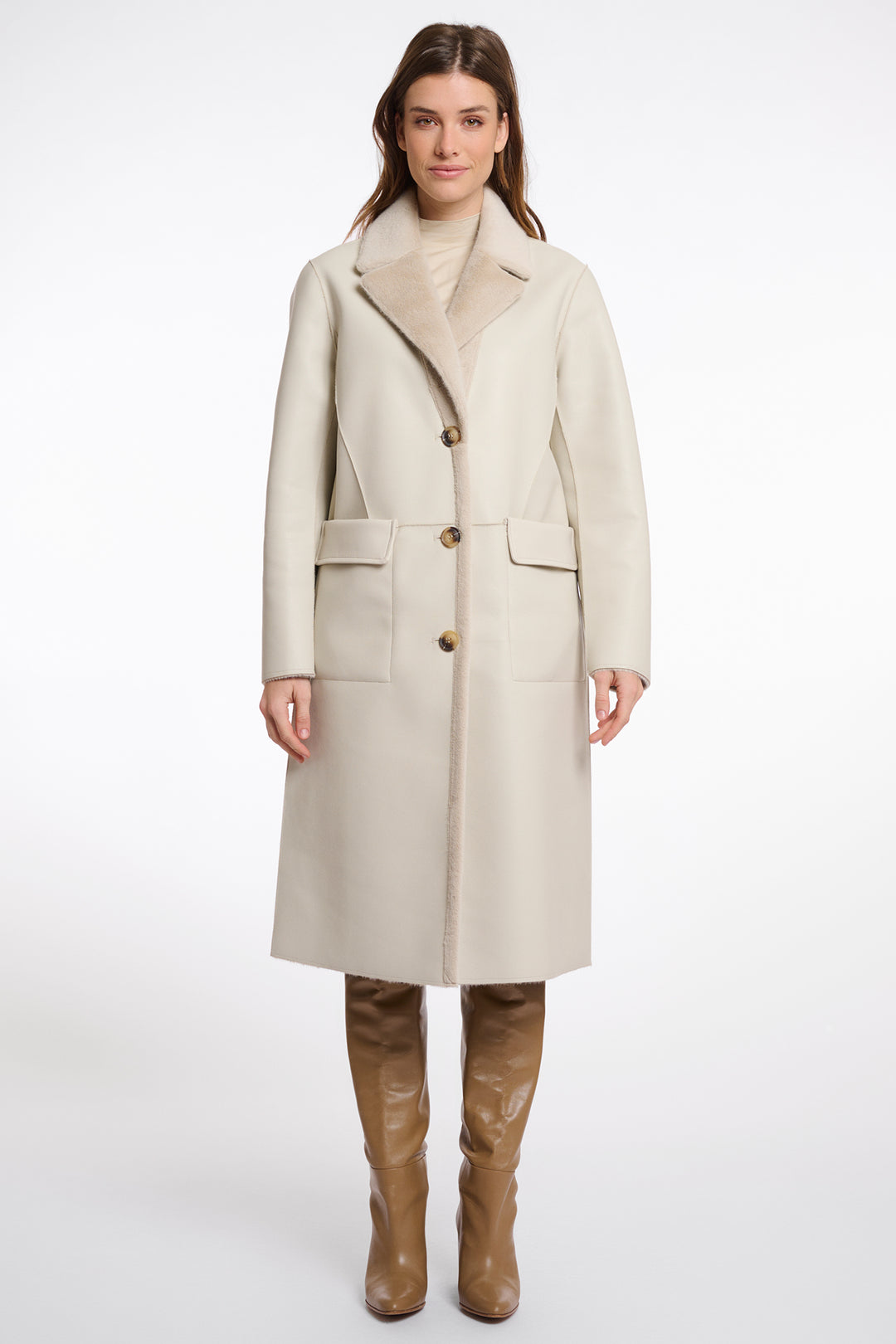 Rino & Pelle Tatiana Birch Beige Reversible Long Coat - Olivia Grace Fashion