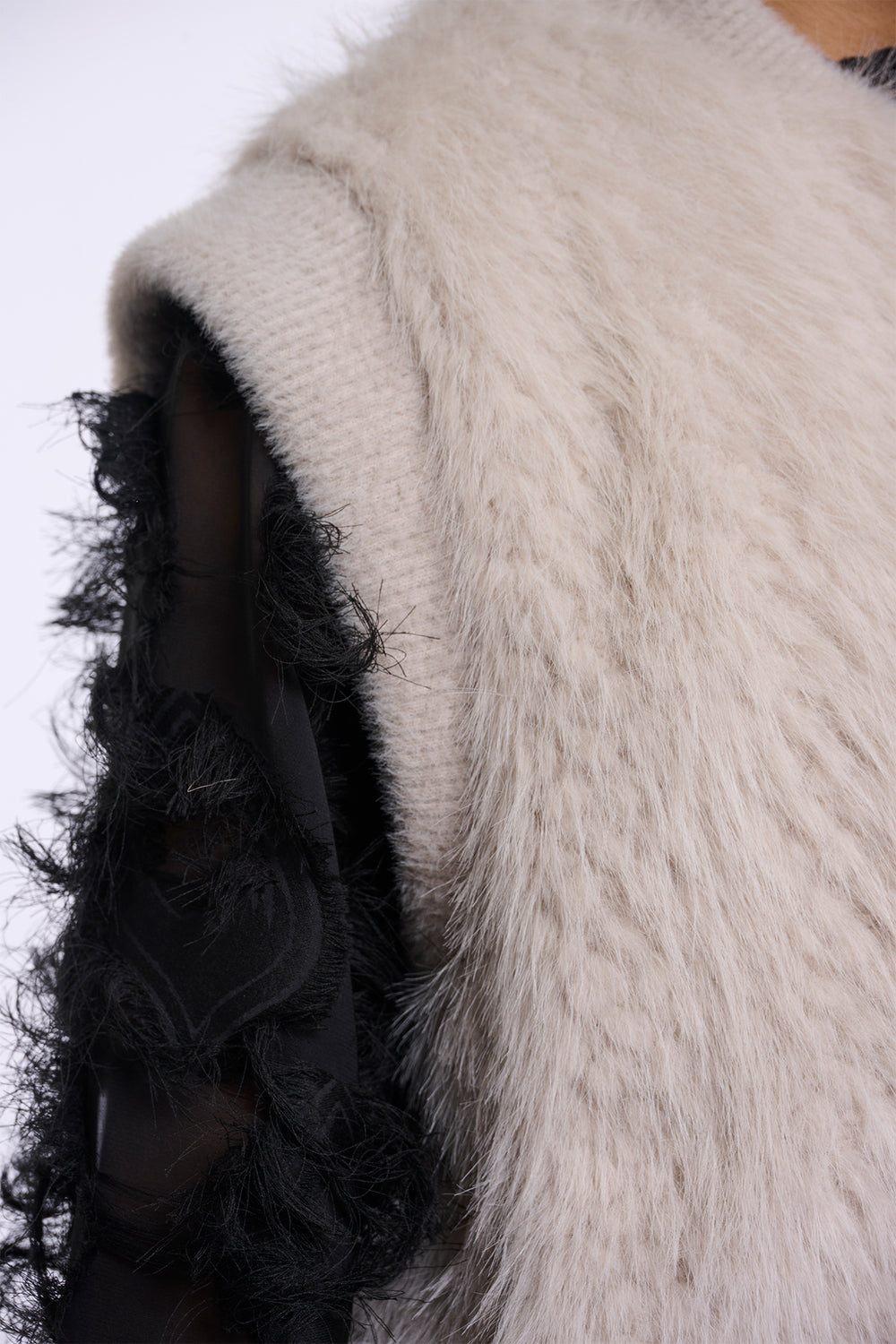 Olivia Grace Fashion - Rino & Pelle Alvita Birch Beige Faux Fur Waistcoat with Hook & Eye Closure