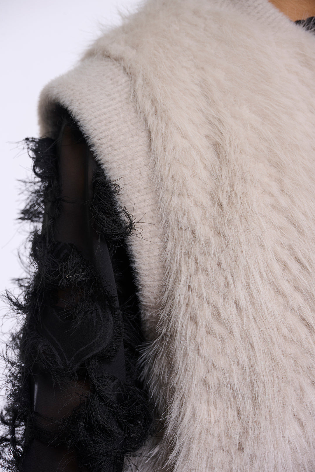 Olivia Grace Fashion - Rino &amp; Pelle Alvita Birch Beige Faux Fur Waistcoat with Hook &amp; Eye Closure